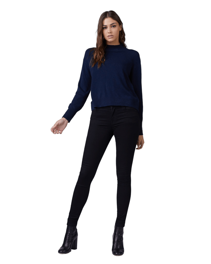 Women's Cashmere Mock Neck Sweater in Navy