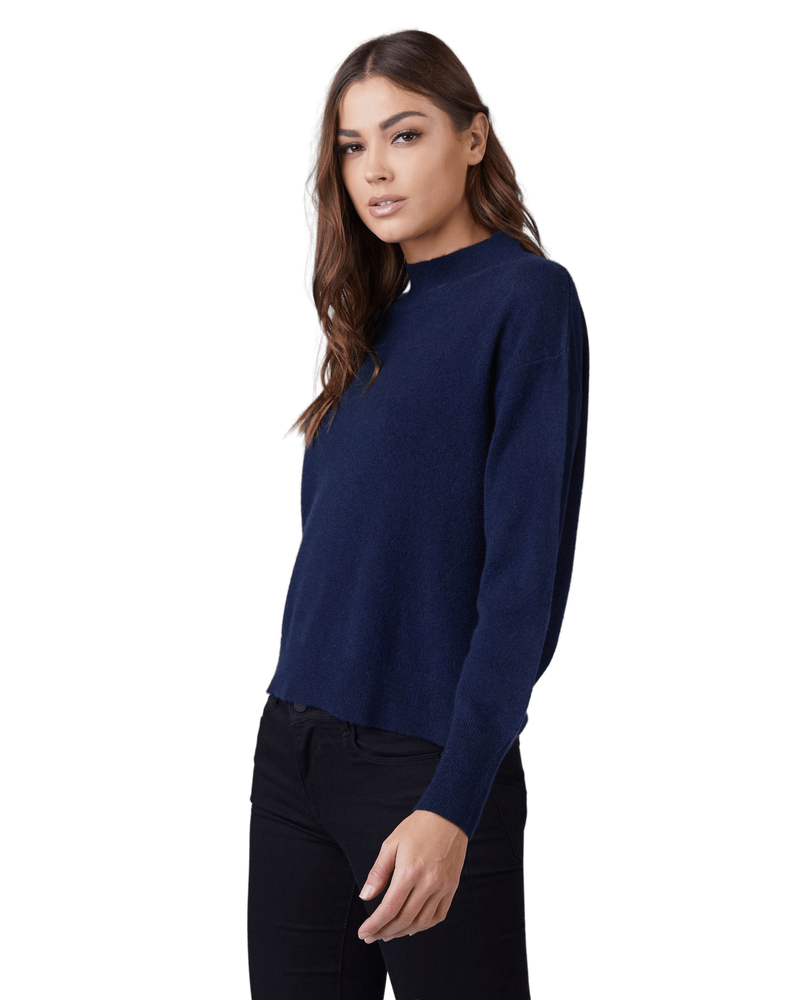 Women's Cashmere Mock Neck Sweater in Navy