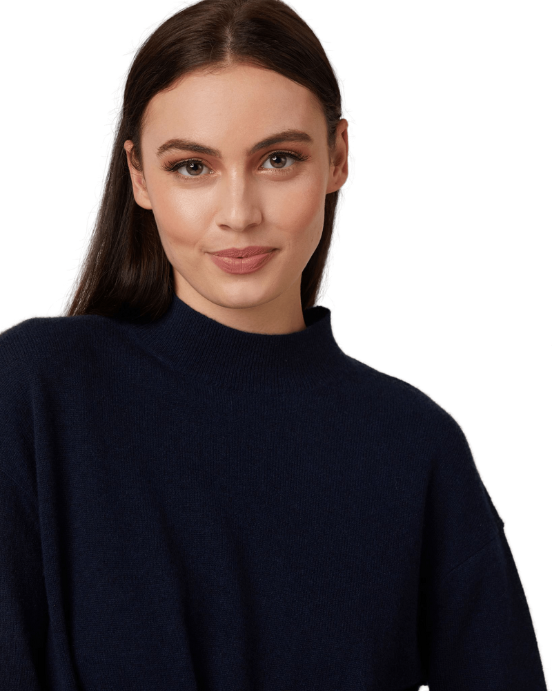 Women's Cashmere Mock Neck Sweater in Navy