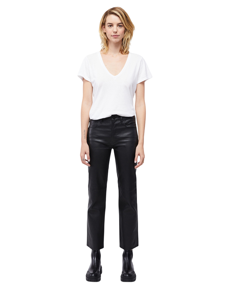 Women's Vintage Straight Ankle Leather Pant in Black