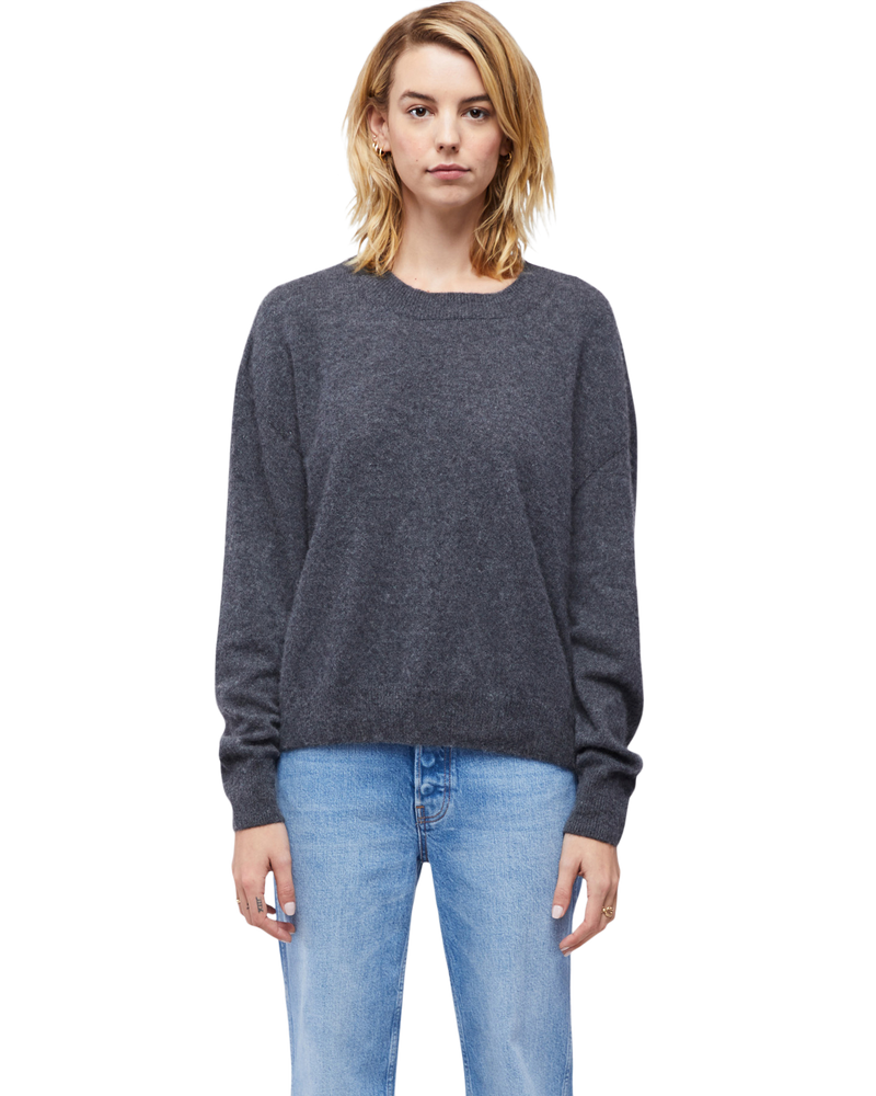 Women's Italian Brushed Cashmere Crew Neck Sweater in Charcoal