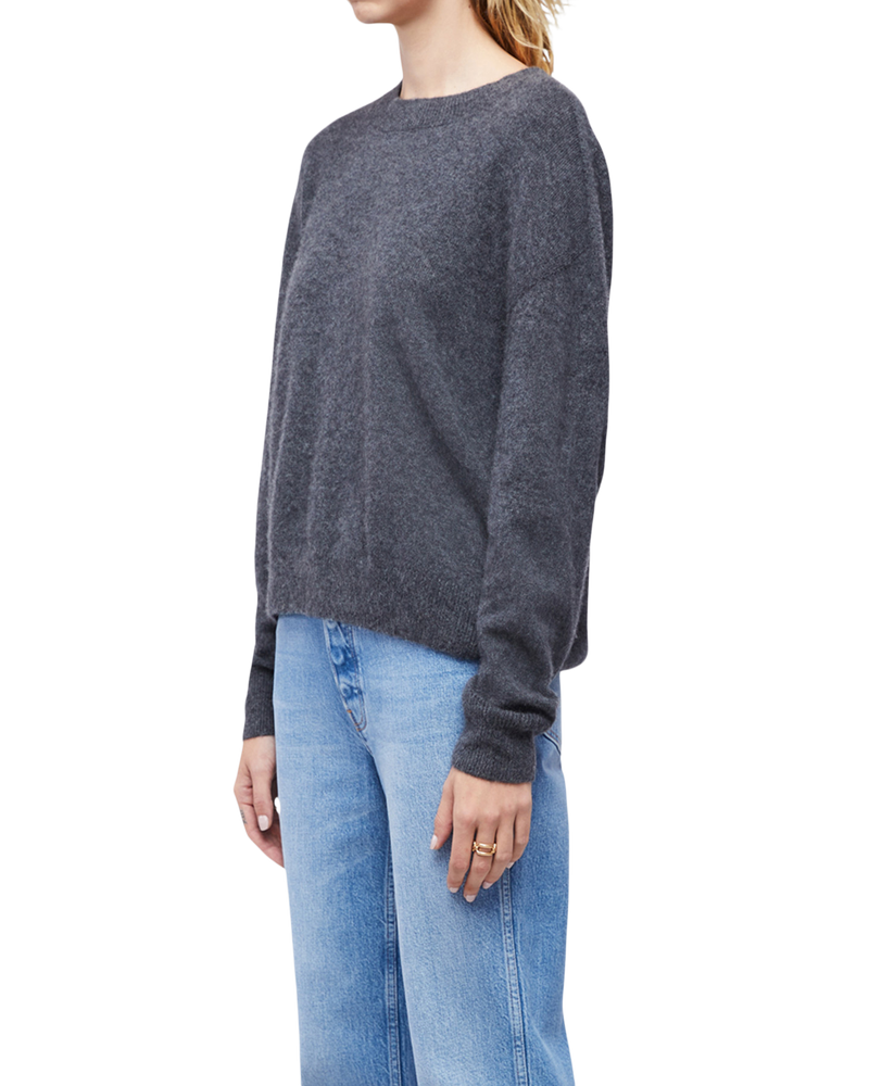 Women's Italian Brushed Cashmere Crew Neck Sweater in Charcoal