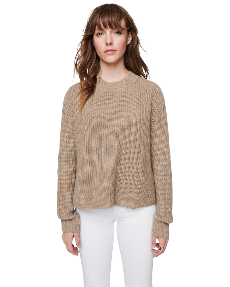 Women's Cashmere Ribbed Mock Neck in Camel