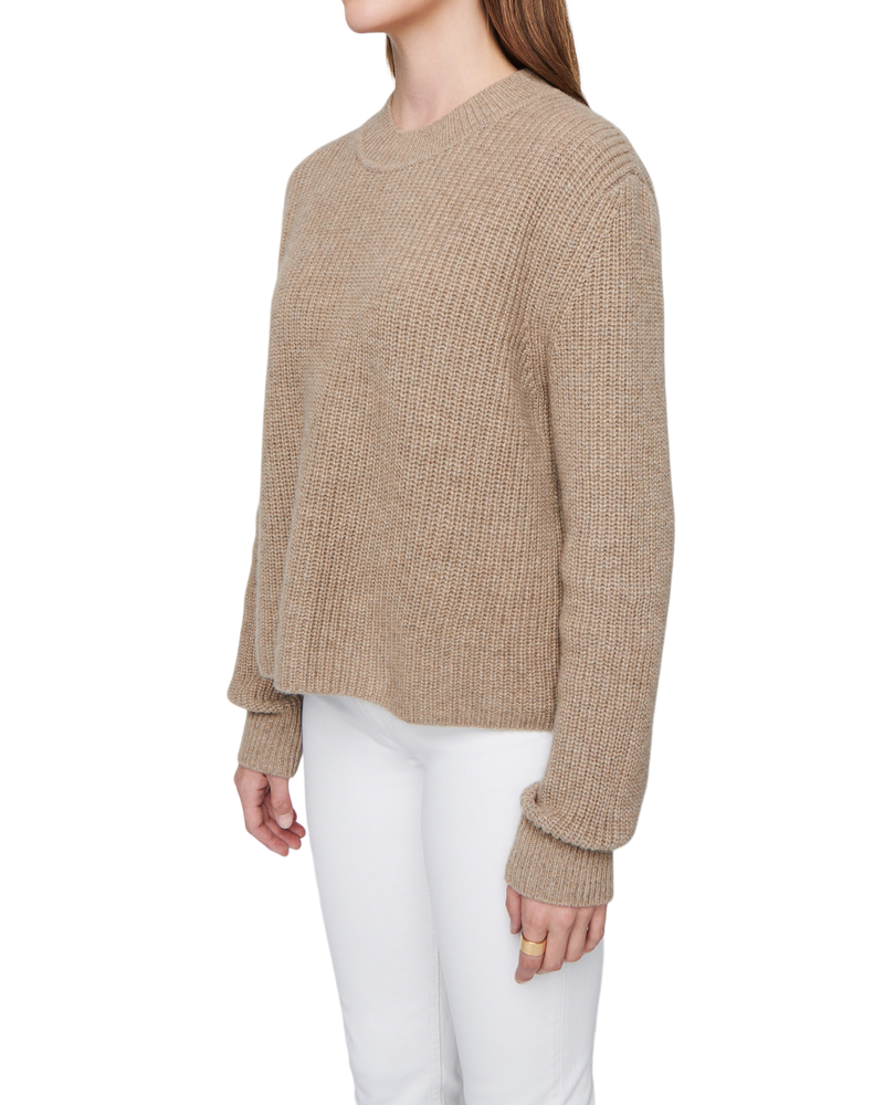 Women's Cashmere Ribbed Mock Neck in Camel