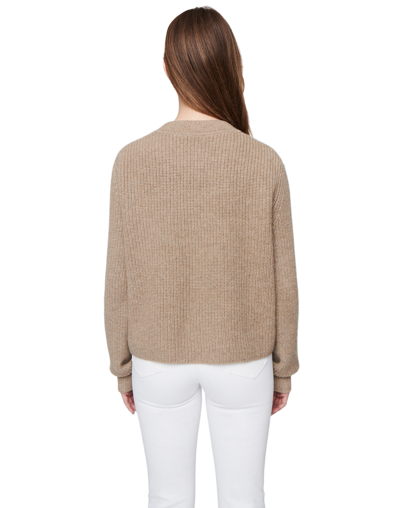 Women's Cashmere Ribbed Mock Neck in Camel