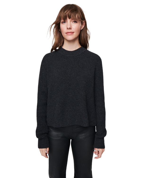 Women's Cashmere Ribbed Mock Neck in Charcoal