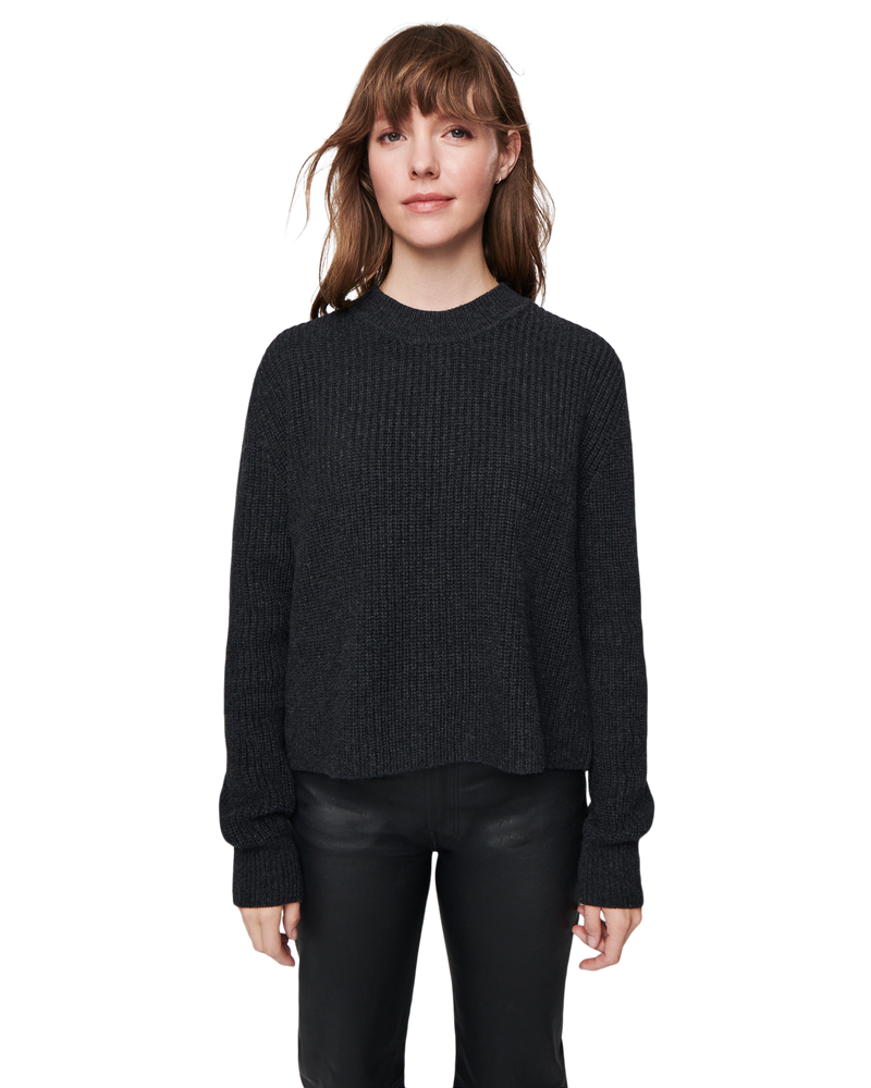 Women's Cashmere Ribbed Mock Neck in Charcoal