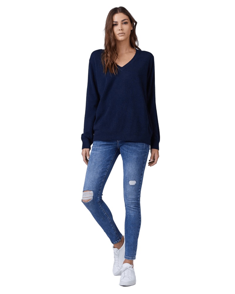 Women's Cashmere V-Neck Sweater in Navy