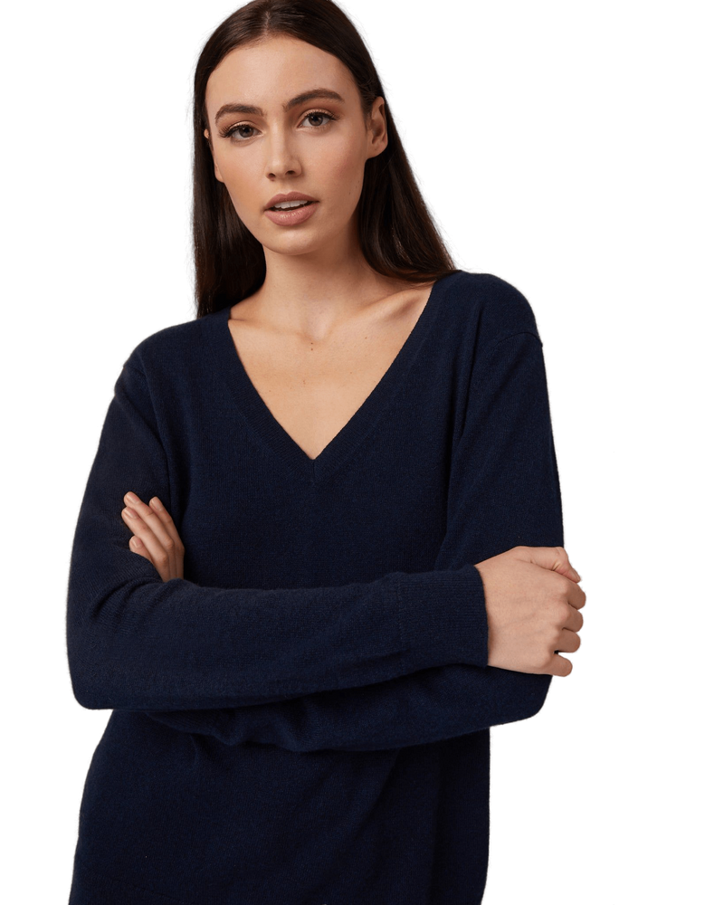 Women's Cashmere V-Neck Sweater in Navy